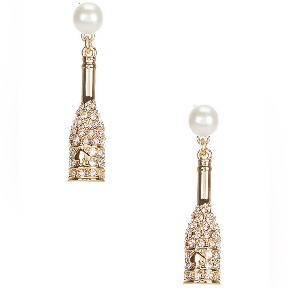 Kate Spade Winter Carnival Champagne Crystal Pearl Drop Earrings